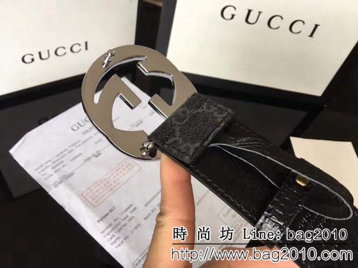 古馳CUCCI 經典款高級人造革面 大圓餅純銅亮面扣 高端男士皮帶 GHG1465